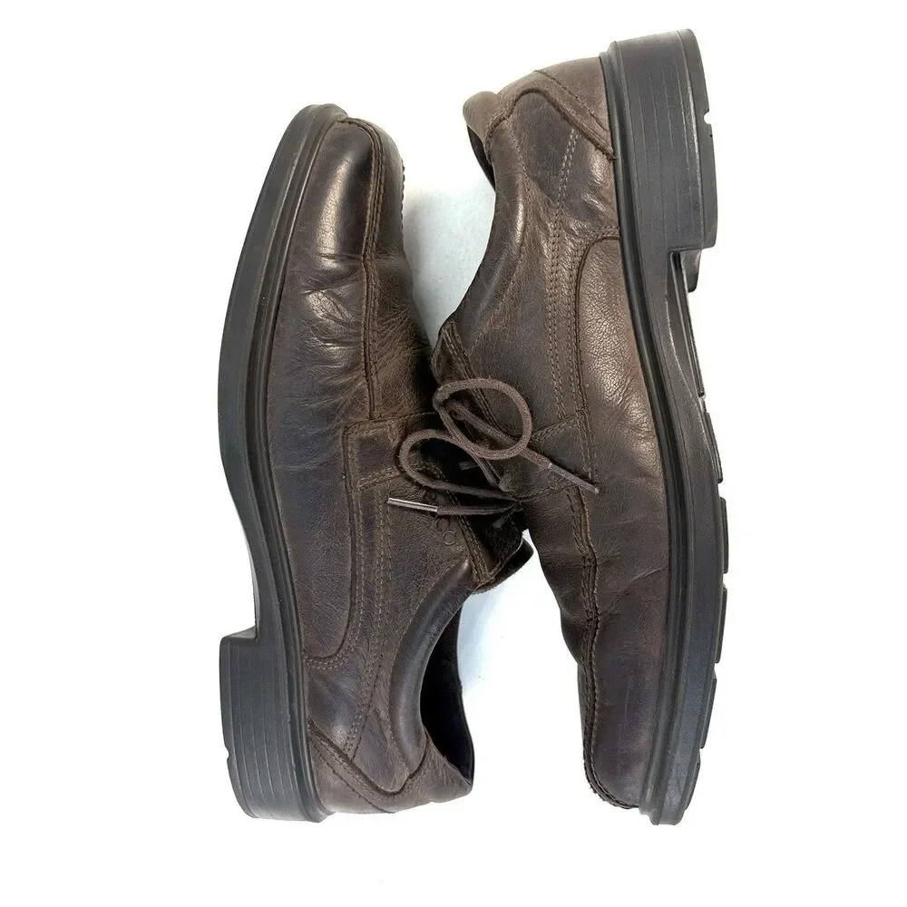 Mens Ecco Brown Leather Berlin Apron Toe Oxford Loafers Shoes Size EU 44 US 11
